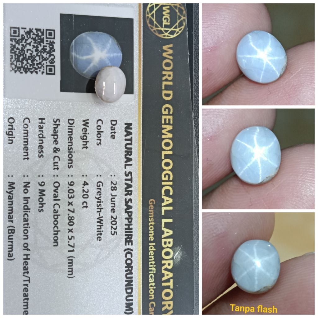 Natural White Star sapphire Burma 4,2ct Safir Ster Keren