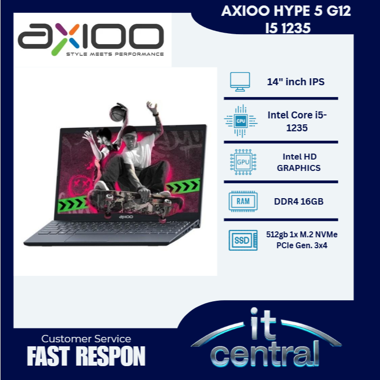 AXIOO HYPE 5 G12 I5 1235 16GB 512GB DOS // WINDOWS 11 14.0 INCH FHD IPS BLACK