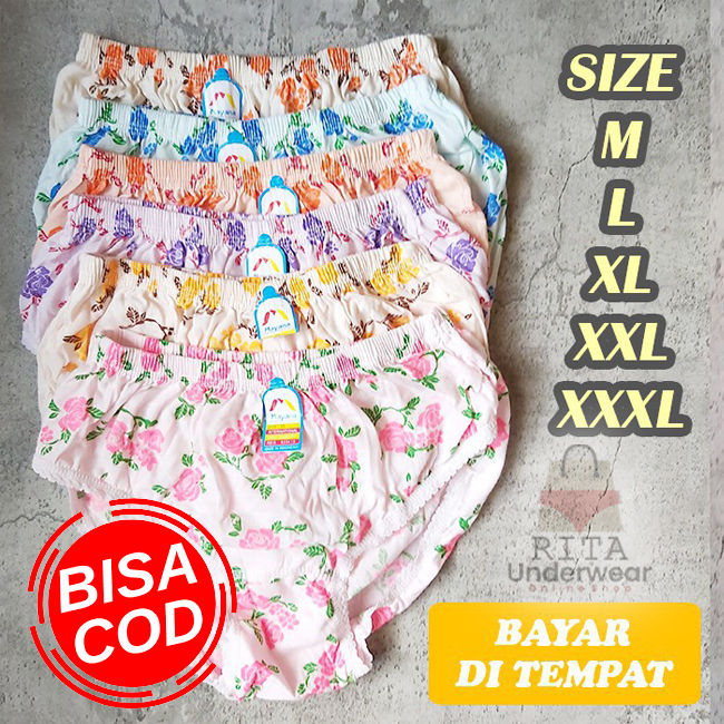 6PCS/3PCS Celana Dalam Wanita Motif Bunga Katun Adem CD Wanita Ukuran JUMBO M L XL XXL 3L 4L