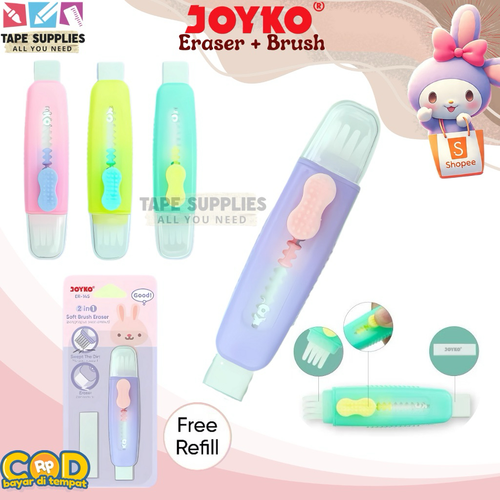 

(1/3/6 PCS) Penghapus FREE REFILL + BRUSH Apusan Eraser JOYKO ER-145 2in1 Multifungsi
