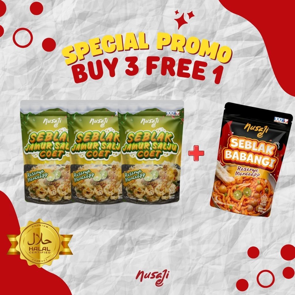 

Nusaji Seblak Instan Buy 3 Free 1 ( 3 Jamur Salju Coet + 1 Babangi )