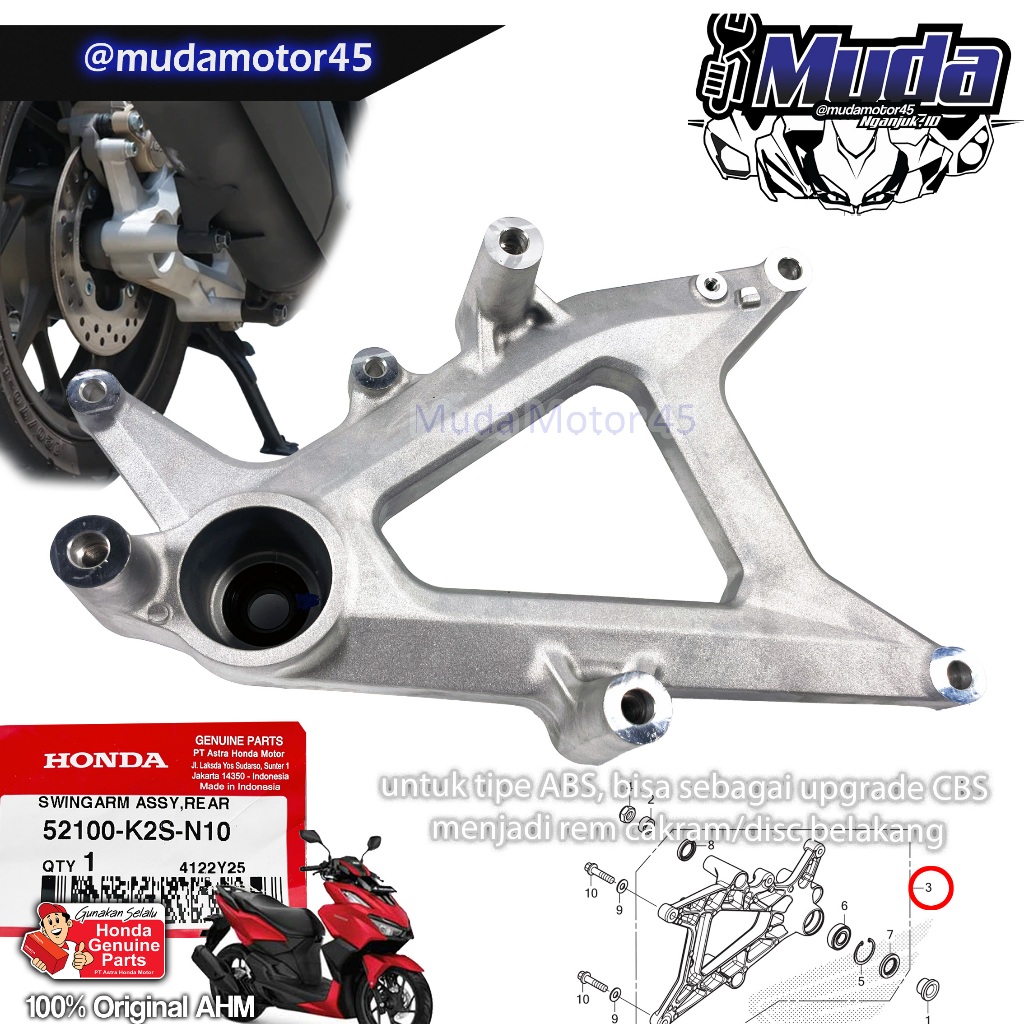 SWING ARM VARIO 160 ABS 52100-K2S-N10 UPGRADE DOUBLE DISC V160 125 150 SWINGARM LENGAN AYUN DUDUKAN 
