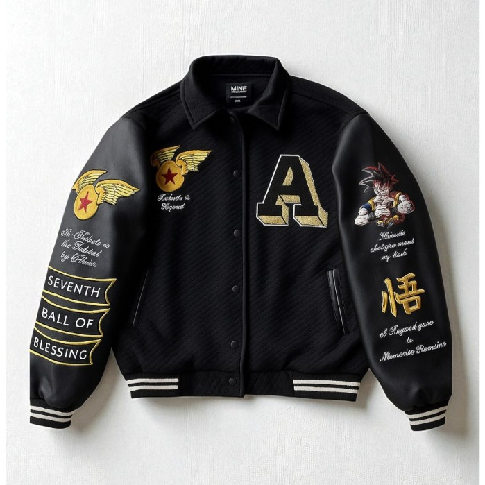 MINE OFFICIAL - DRAGOZ VARSITY JACKET BOXY HITAM UNISEX JACKET VARSITY LEATHER