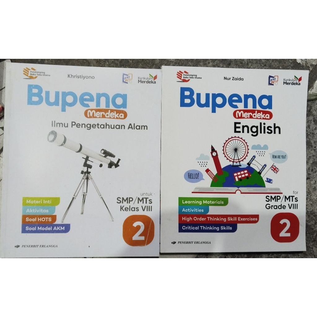 BUPENA Matematika, Agama, English, IPA, IPS, Bahasa Indonesia, INFORMATIKA. kls 8 SMP Kumer (Bekas)