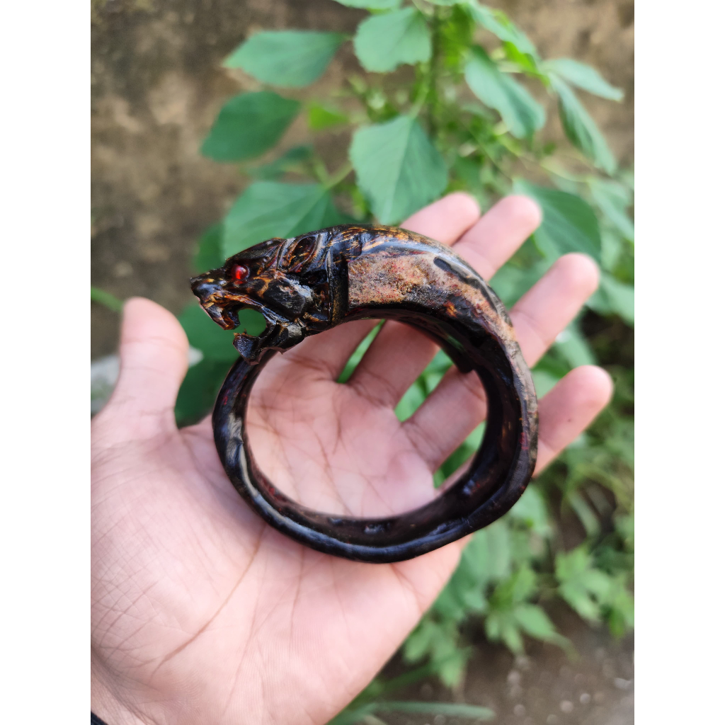 Gelang Akar Bahar Merah Natural Ukir Macan Size Jumbo Asli Original