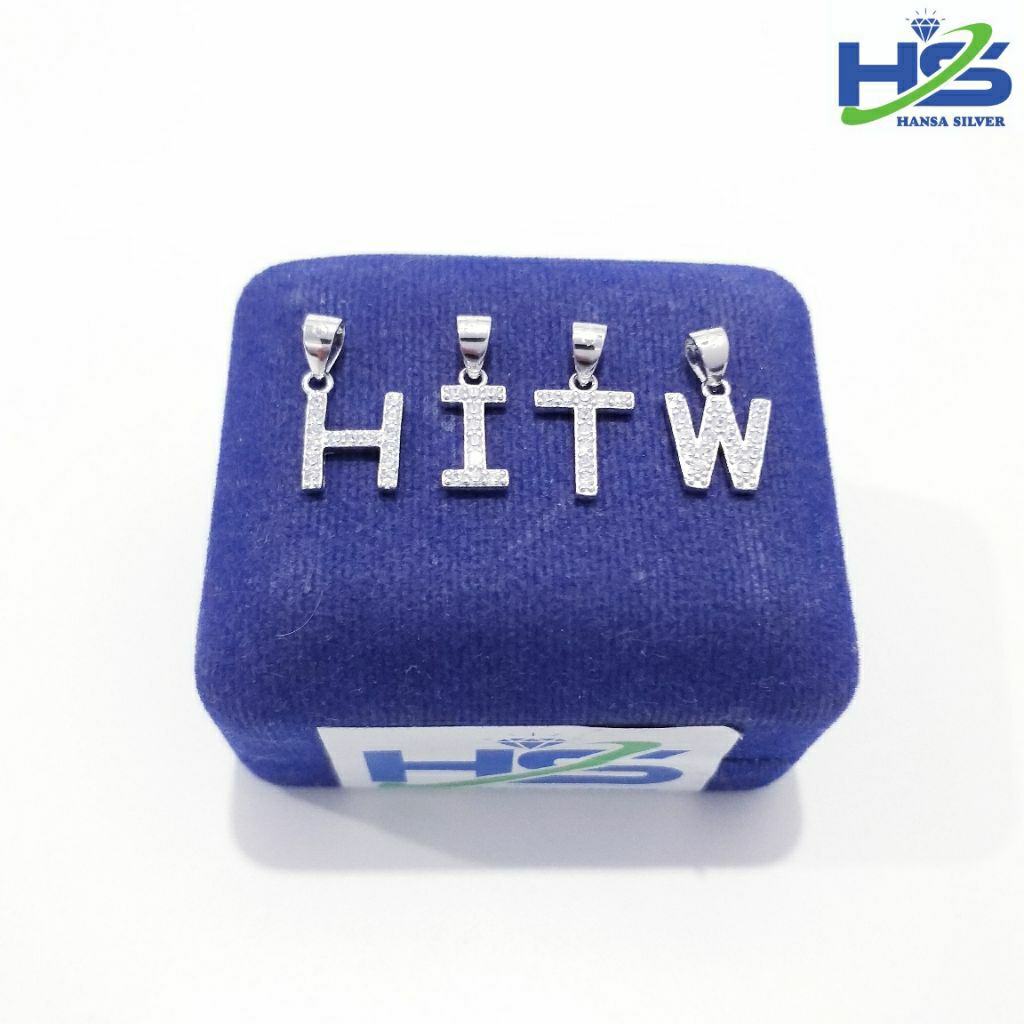Liontin Perak Asli Silver 925 Lapis Emas Putih Model Huruf H I T W - Perhiasan Perak Wanita Anti Kar