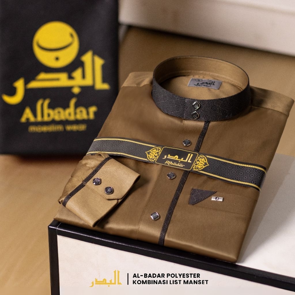jubah albadar polyster premium kombinasi list/jubah pria lengan panjang/jubah model alnoor/alharamai