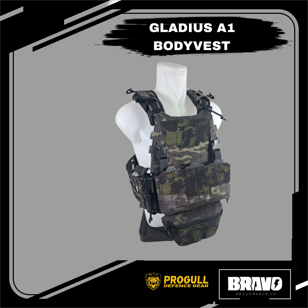 [ PROGULL DEFENCE ] BodyVest GLADIUS A1 Desain lasercut elegan Tni Polisi  - MULTICAM BLACK
