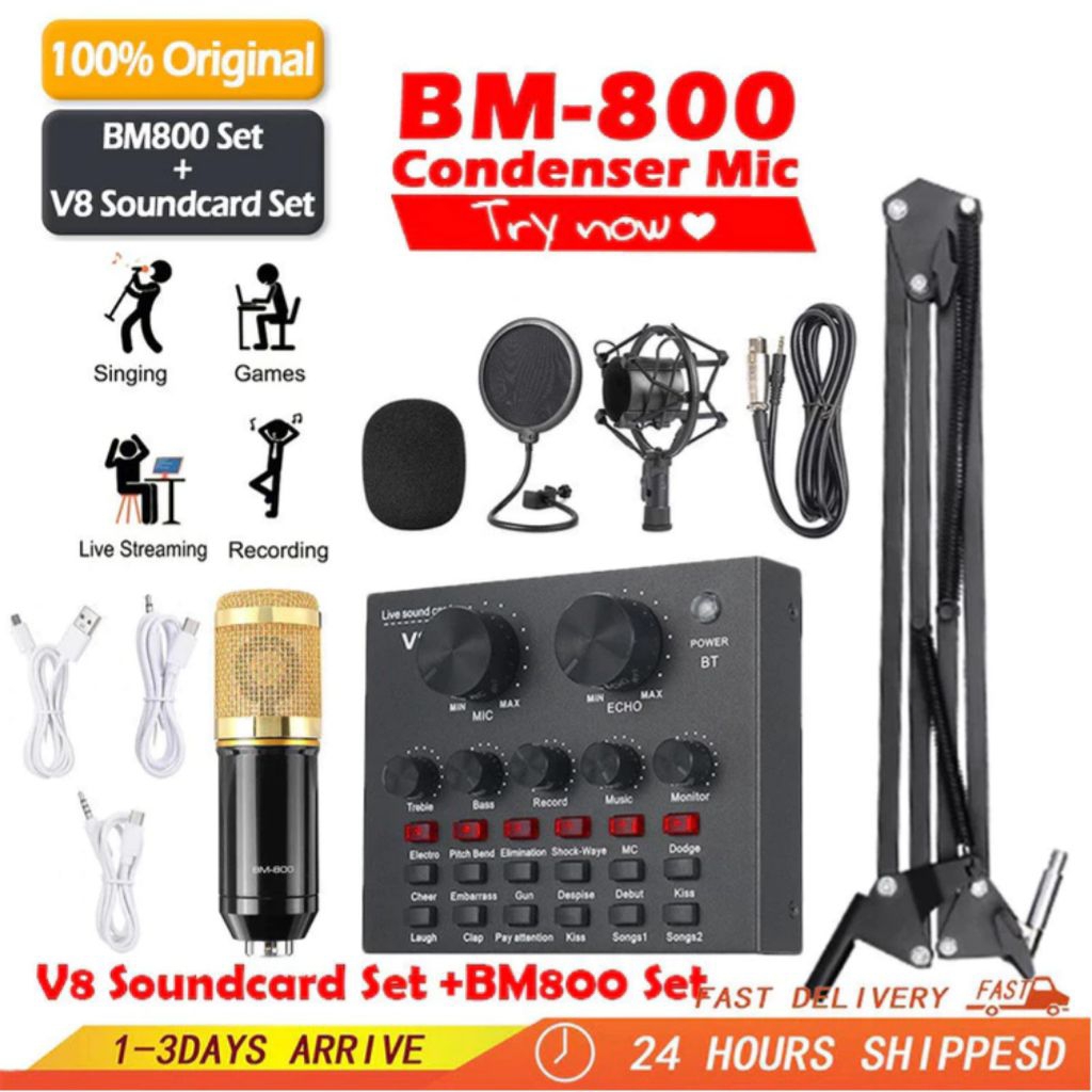 Soundcard V8 BM-800 Condensor Paket Komplit
