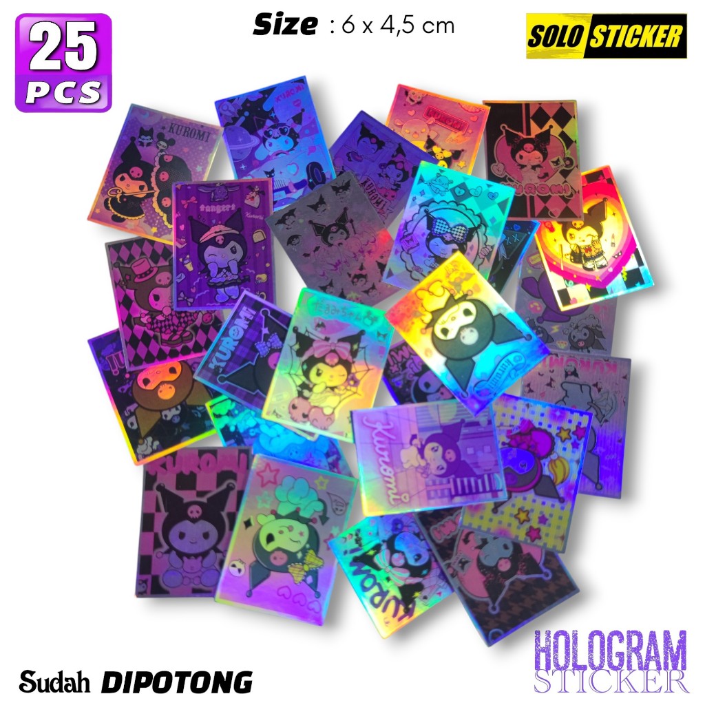 

SUDAH DIPOTONG Setiker Sanrio Kuromi Hologram Isi 25 pcs Bahan Anti Air