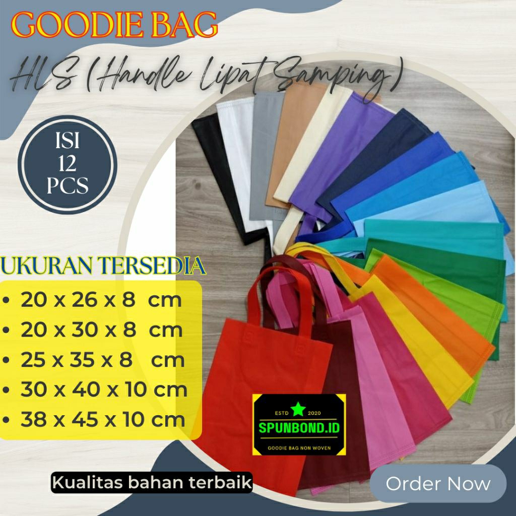 

( 12 pcs ) Tas Spunbond Goodie Bag,tas hampers,tas souvenir,tas belanja ukuran besar (38x45x10 cm) , sedang (30x40x10 cm) ,kecil (25x35x10 cm)
