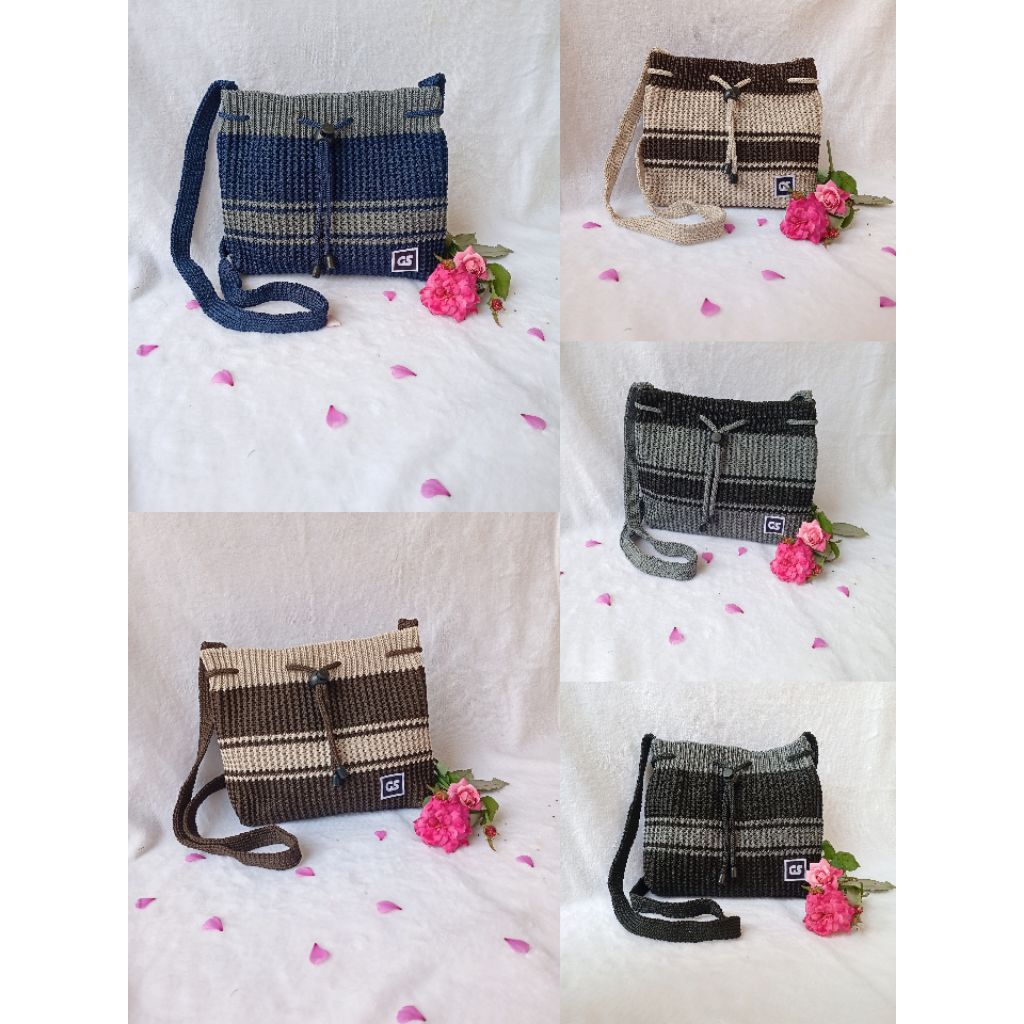 tas rajut hp,tas serut lebar.