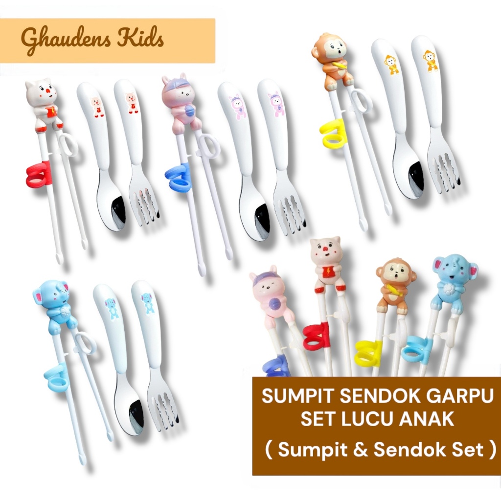 Sumpit Sendok Garpu Set Anak Karakter Hewan Lucu