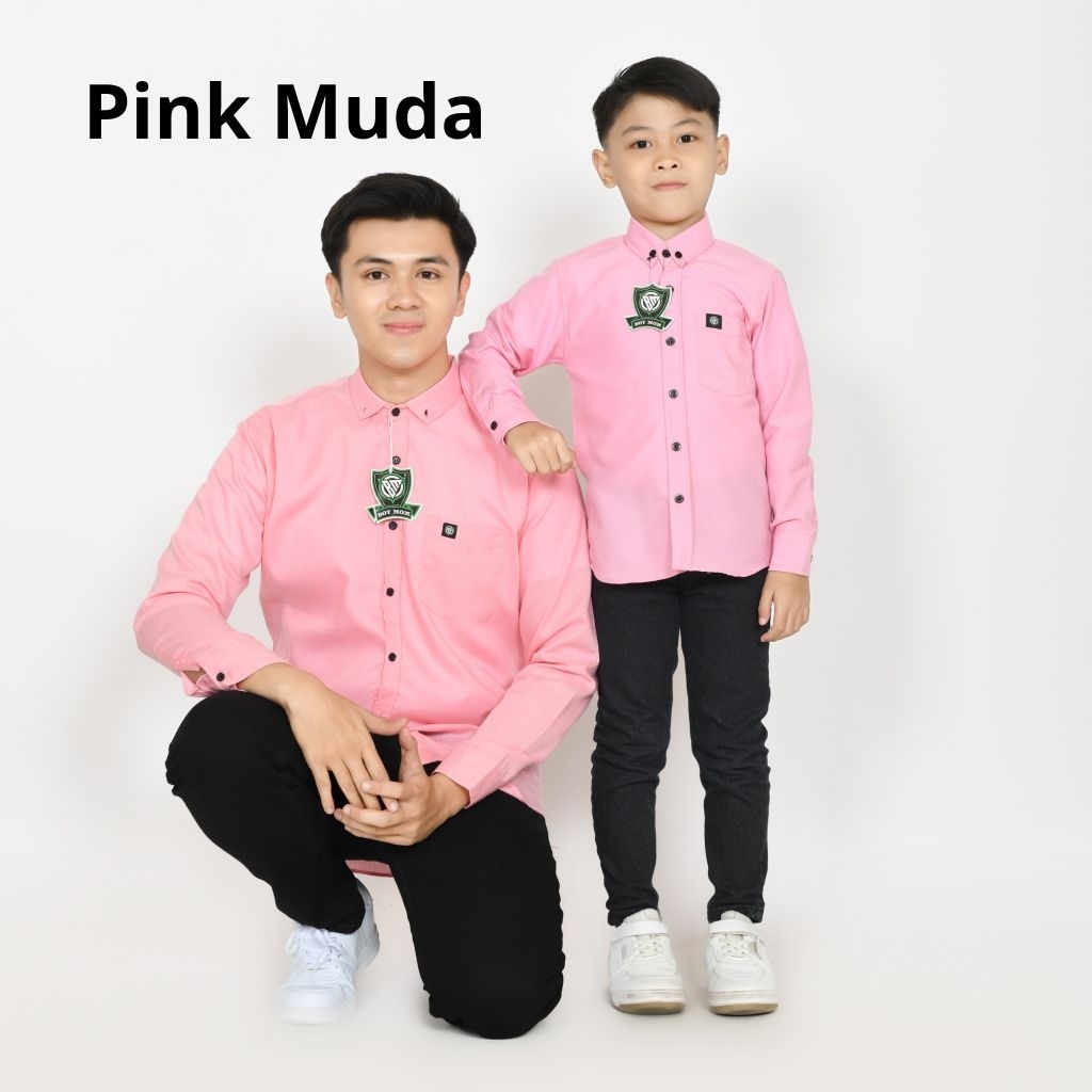Kemeja Polos Warna Pink Couple Anak Dan Ayah Lengan Panjang Kemeja Polos Pria Warna Pink Muda