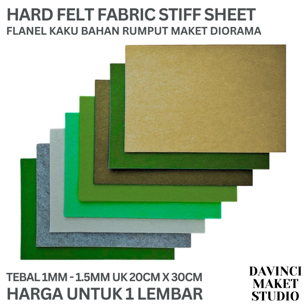 

(Hard) Hard Felt Fabric Stiff Sheet Grass Mat Lembaran Rumput Kain Flanel Kaku Import 1mm 1.5mm Bahan Vegetasi Tanaman Lapangan Craft Maket Diorama Grassmat A4 Kecil 20cm x 30cm Aneka Warna