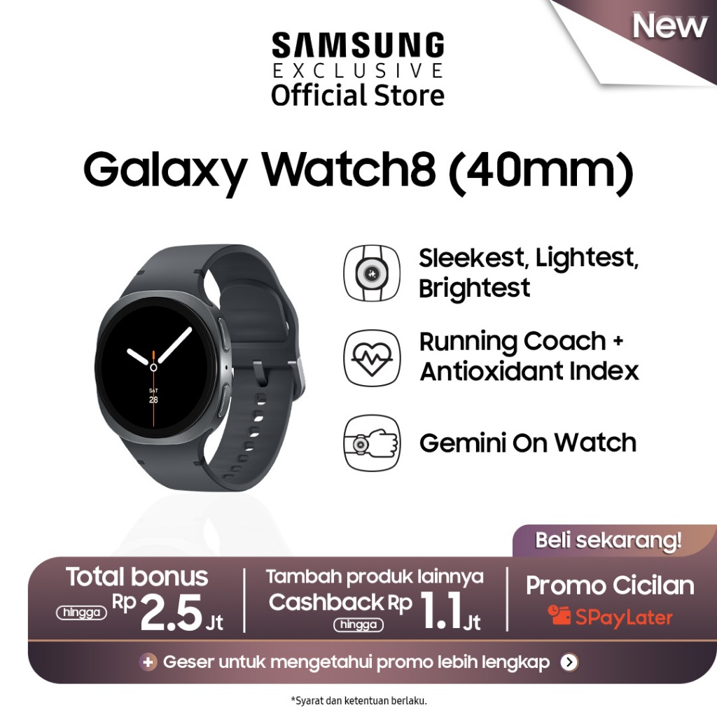 Samsung Galaxy Watch8 40mm - Graphite | Bluetooth | Smart watch AI | Prosesor 3nm | Sleep Coaching