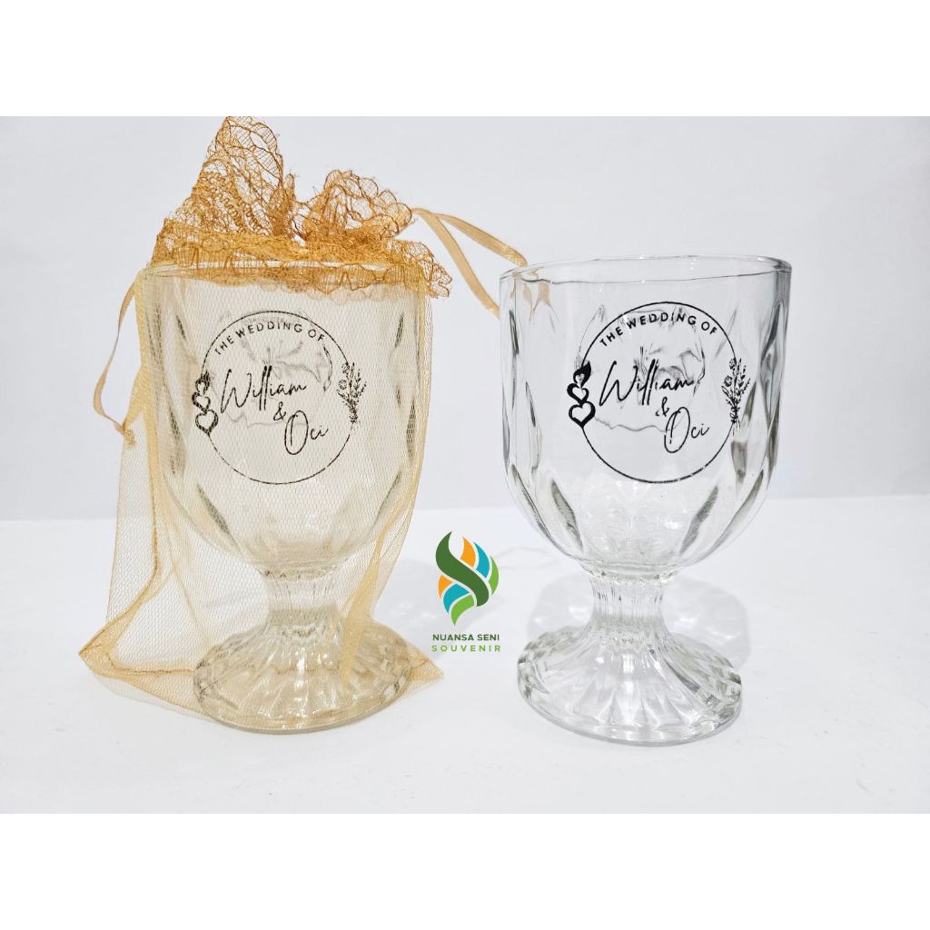 Souvenir Gelas Minum Wine Gelas Jus Cafe Kaca Kaki Diamond Crystal 200ml Tumbler Mug Sablon