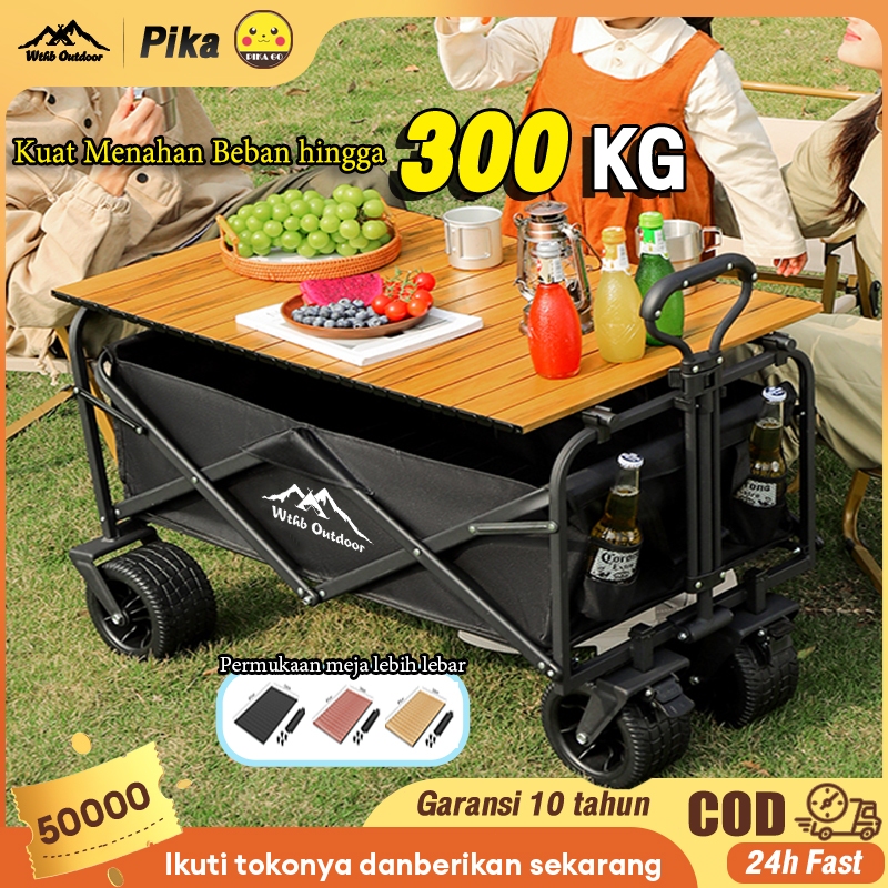 Troli Barang Outdoor Trolley Camp Wagon Keranjang Belanja Brake Troli Piknik Besar Roda Besar