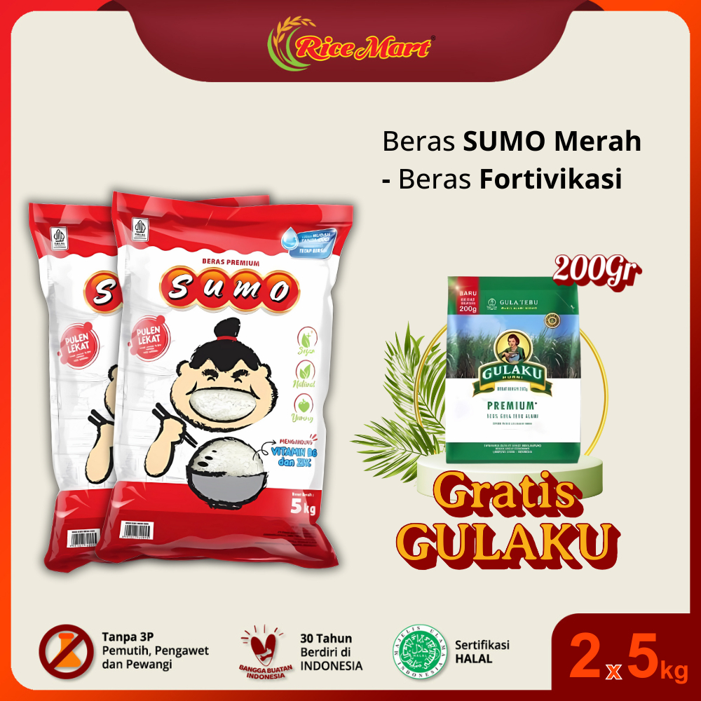 

[PAKET 2 PCS] Beras SUMO Merah 5 kg "Fortifikasi" - Beras Premium - Nasi Pulen - Produk Indonesia