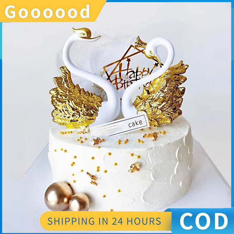 

Sepasang Dekorasi angsa emas/hiasan kue ulang tahun mahkota angsa berlapis emas/hiasan ruang tamu pernikahan