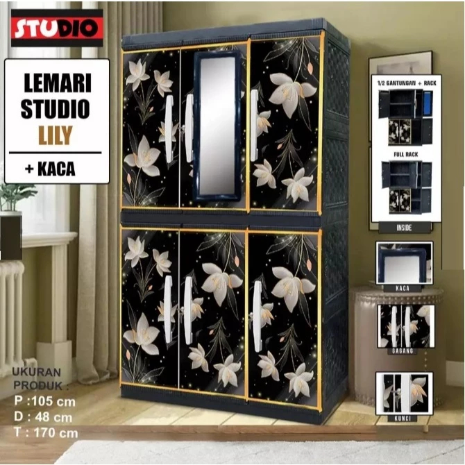 STUDIO LEMARI PLASTIK PAKAIAN GANTUNG BESAR JUMBO LEMARI KACA RAK GANTUNG MOTIF BUNGA