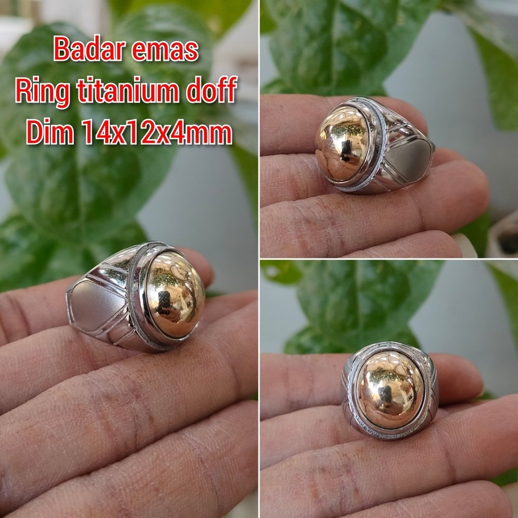 CINCIN PRIA BATU BADAR EMAS RING TITANIUM PUTIH DOFF