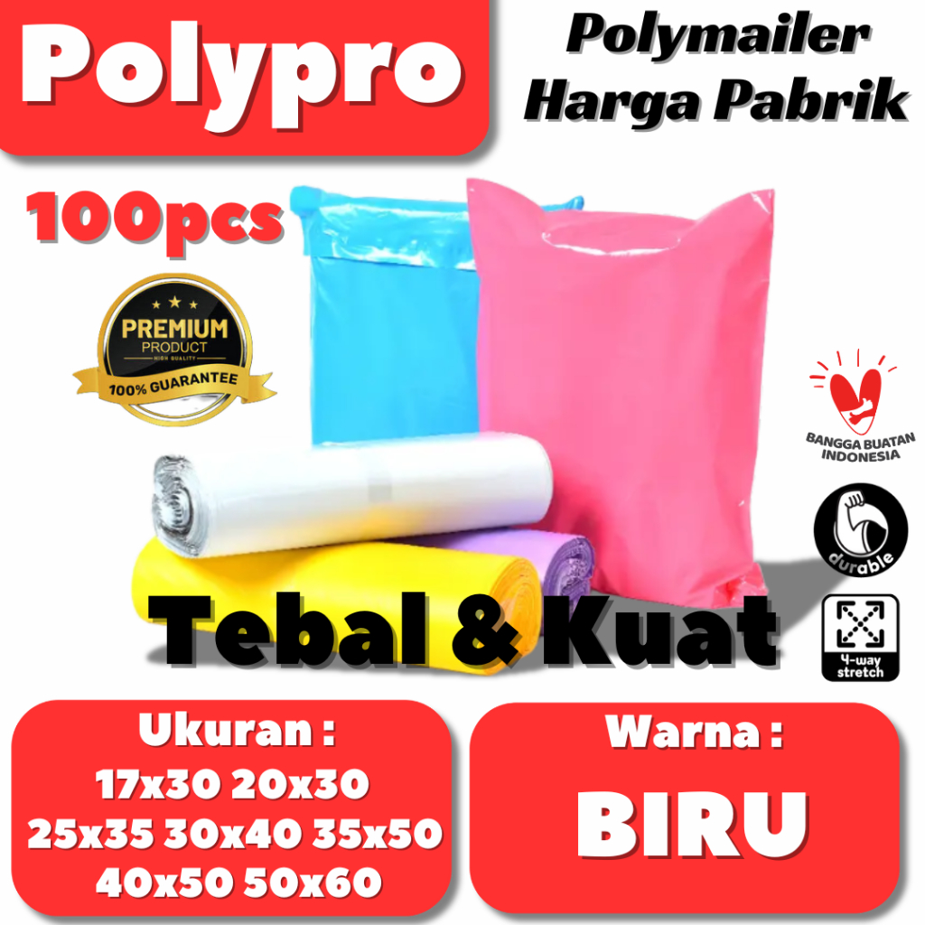 

Plastik Packing Biru Glossy / Polymailer Warna LDPE Glossy (Isi 100Pcs)