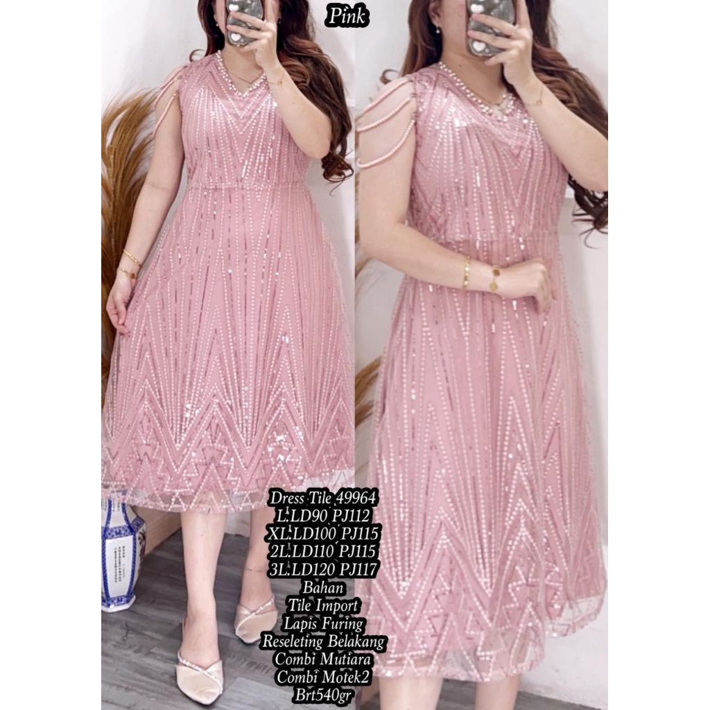 Gaun pesta mewah 49964 / Gaun tile bordir glitter jumbo