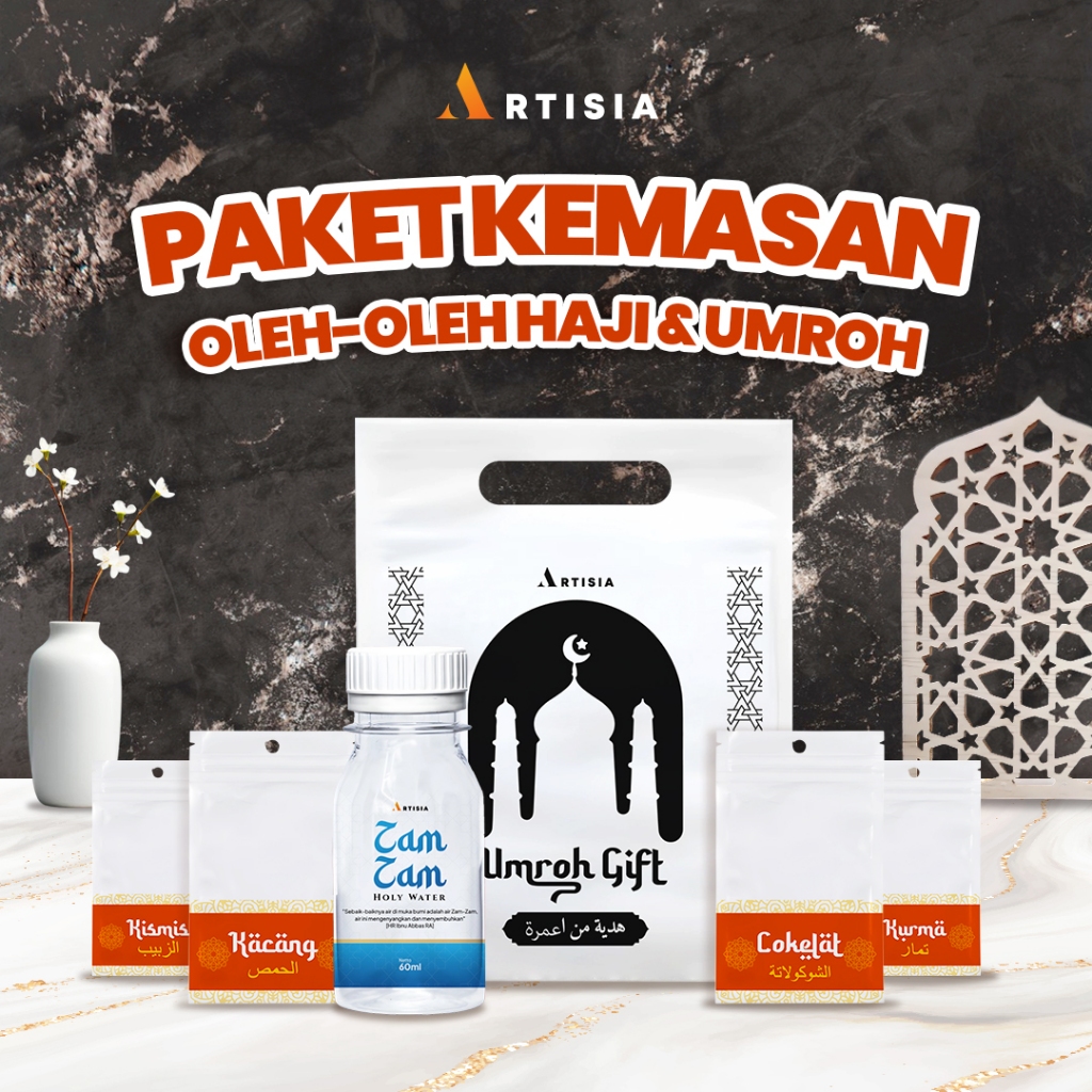 

Artisia Kemasan Premium Oleh-Oleh Haji Umroh Tas Totebag Botol Zamzam Ziplock Kurma Kismis Coklat Kacang