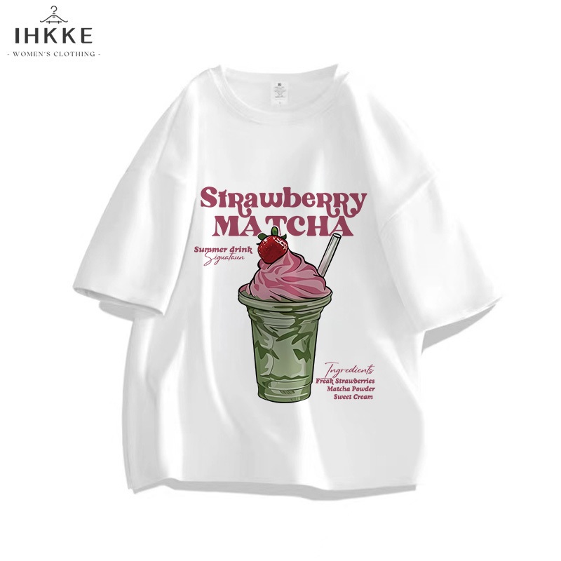 IHKKE Baju Atasan Wanita Korean Style | Pola Es Krim Kartun Kaos Huruf | Baju Remaja Perempuan | Len