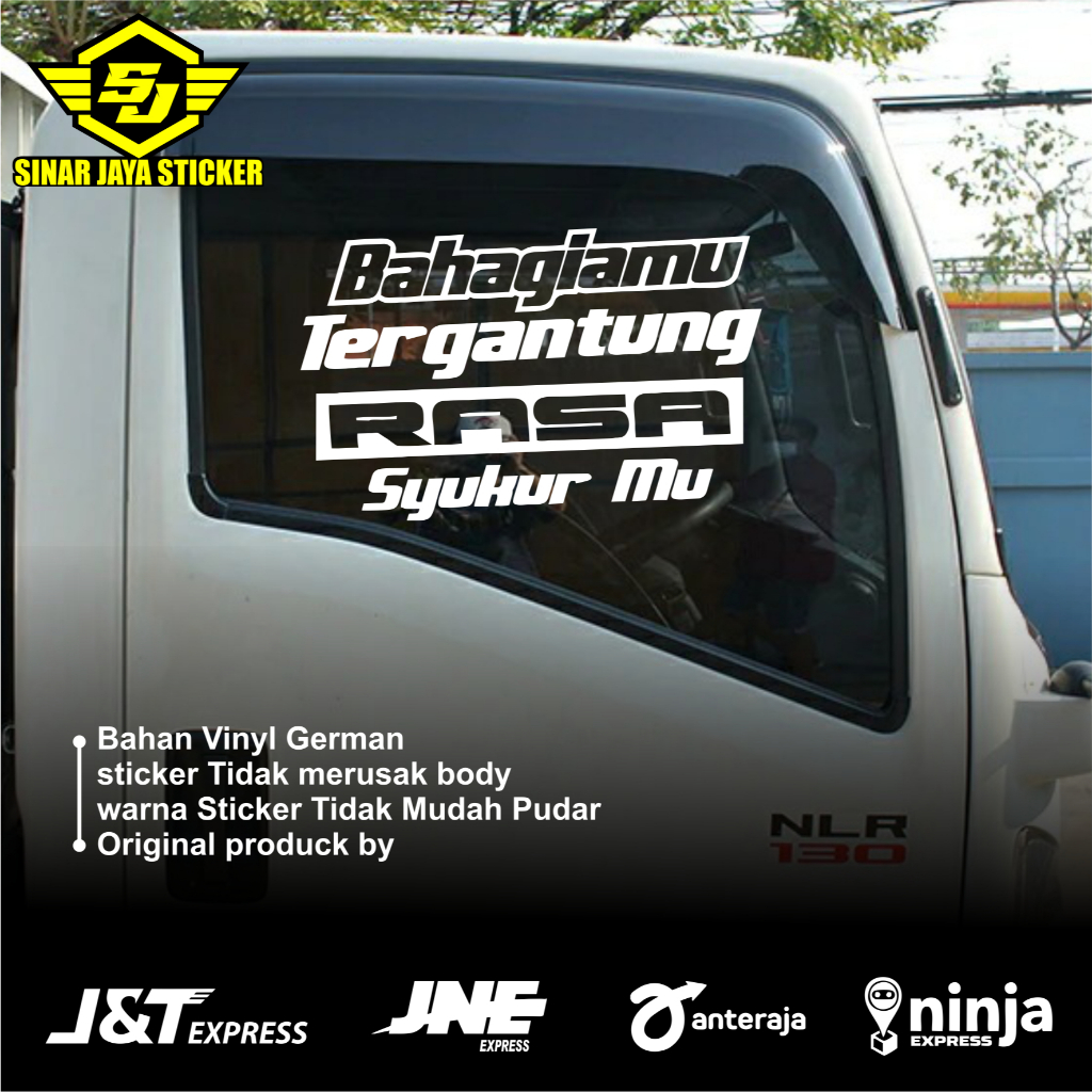 sticker kaca truk bahagiamu tergantung rasa syukurmu cutting sticker kaca truk