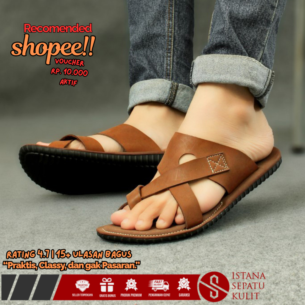 Sendal Jepit Kulit Cibaduyut Bandung Asli Cowok Dewasa Pakalolo Murah Nyaman Diskon Hitam Coklat