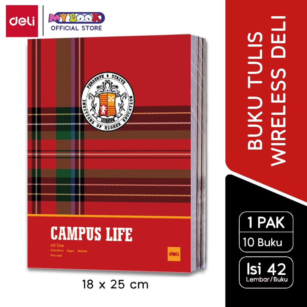 

Deli Buku Tulis Wireless Linfini Panjang / Boxy B5 42 Lembar Campus Life [ 1 Pak - 10 Buku ]