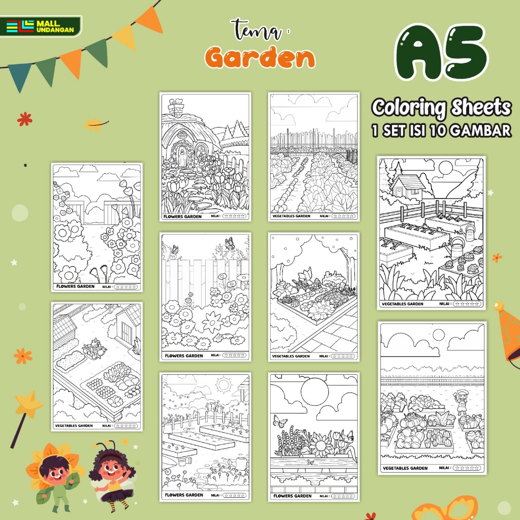 

LEMBARAN MEWARNAI ANAK A5 - BAGIAN TEMA GARDEN - PAPER COLORING SHEETS FOR KIDS