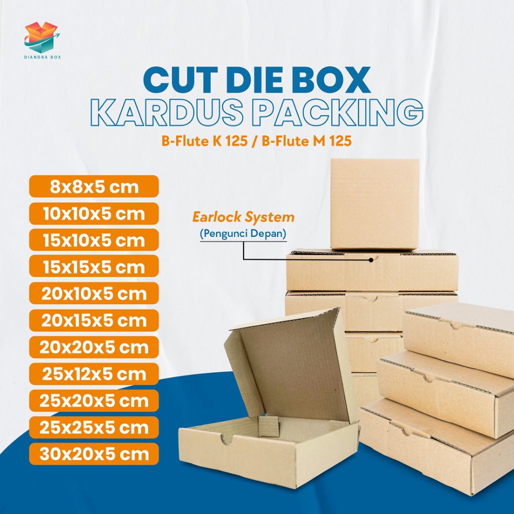 

Kardus Box Packing Hampres | Fluteseal Mini Box sampai Jumbo Box | Cut Die | Type Earlock System