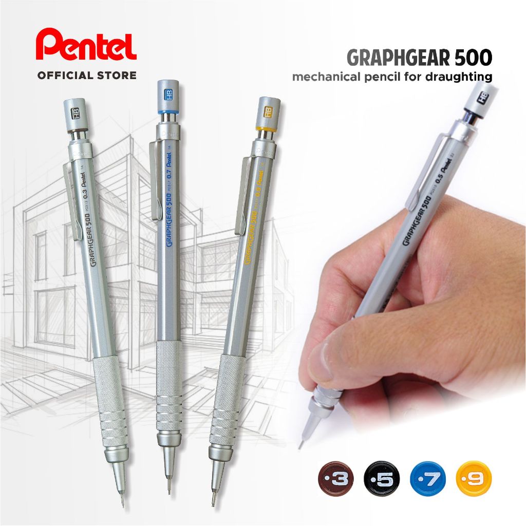 

Pensil Mekanik GraphGear 500 0.3 0.5 0.7 0.9 mm – Grip Metal Refillable Untuk Gambar Teknik & Sketsa