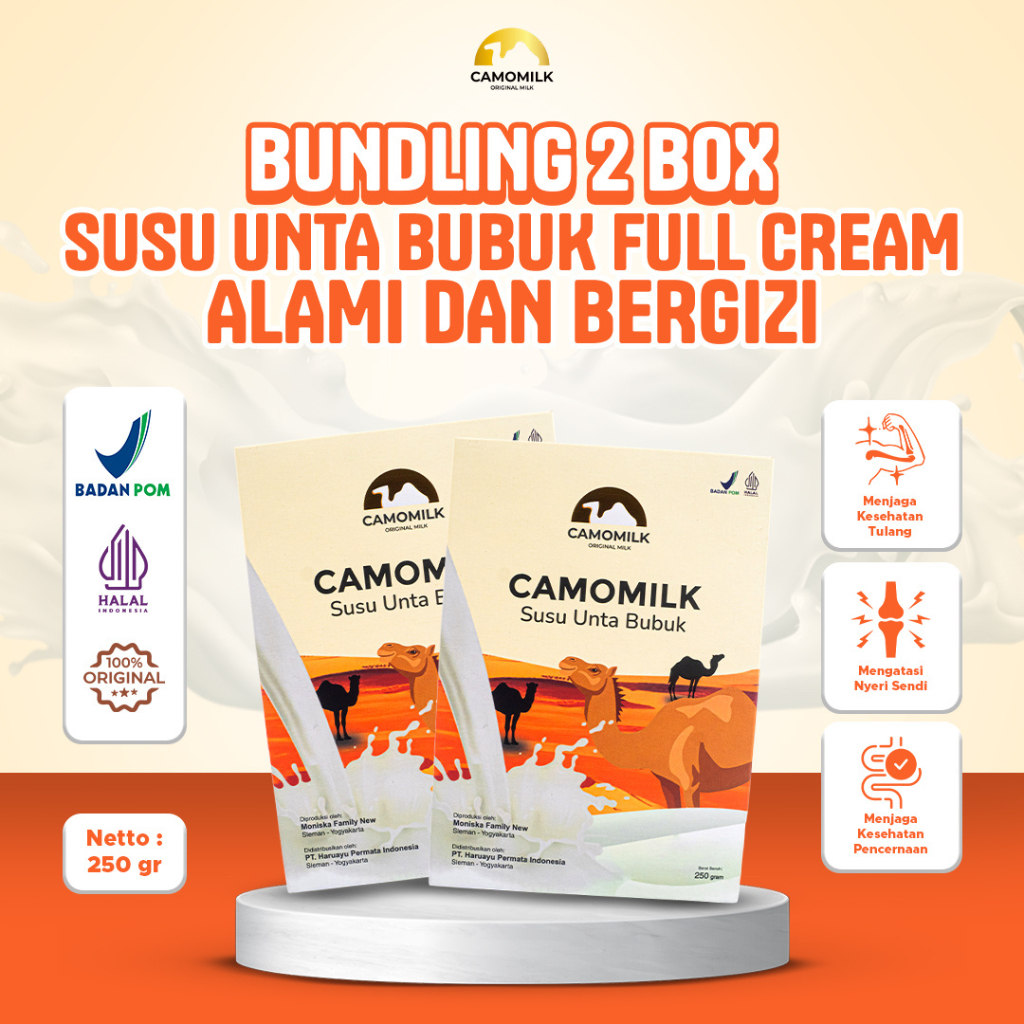 

CAMOMILK BUNDLING 2 BOX – Susu Unta Bubuk Full Cream Kesehatan Tulang dan Sendi
