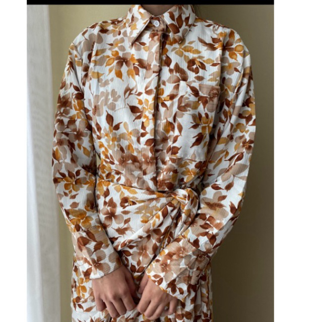 Sella 12391 tunik panjang dress wanita motif daun pakaian cewek