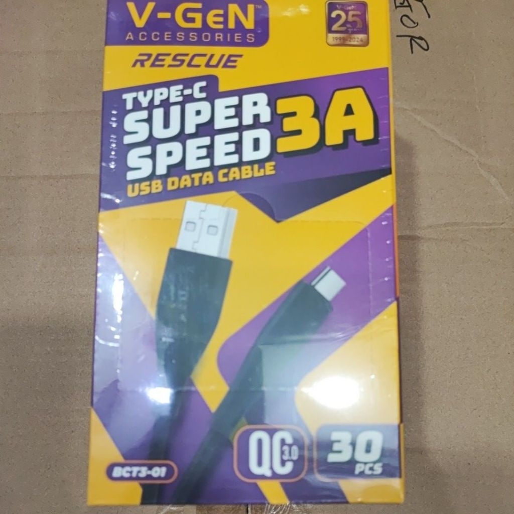 Kabel Data Type-C 1 Kotak 30pcs 3A VCB-29 Fast Charging VGEN