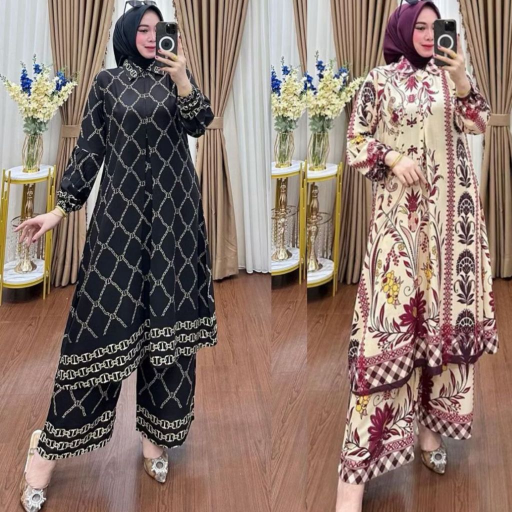 Setelan Kulot Jumbo Tunik Emory Rayon Premium Oneset Wanita Kekinian Ootd Mosa Batik