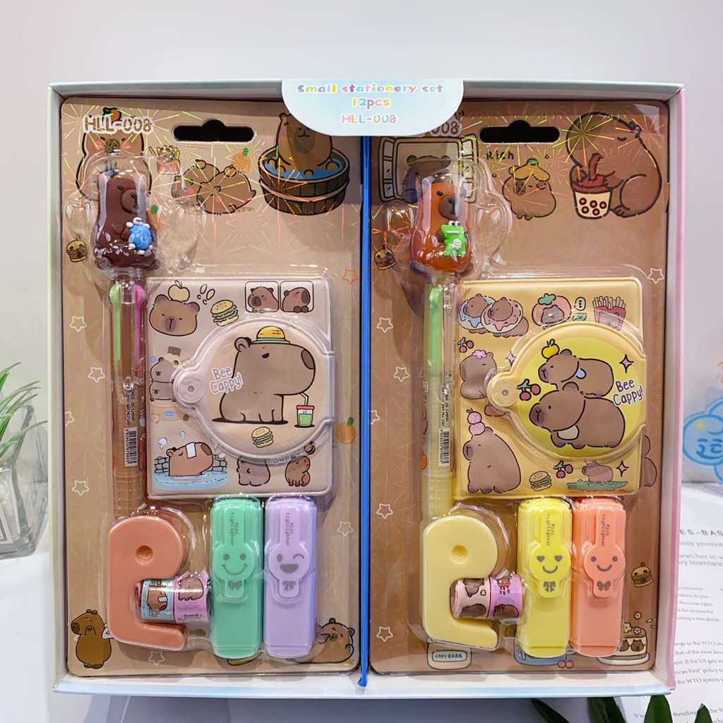 

Purple BK006 Paket Stationery Set Capibara Notebook Pena Highliter Stabilo Isolatip mini Premium Edition