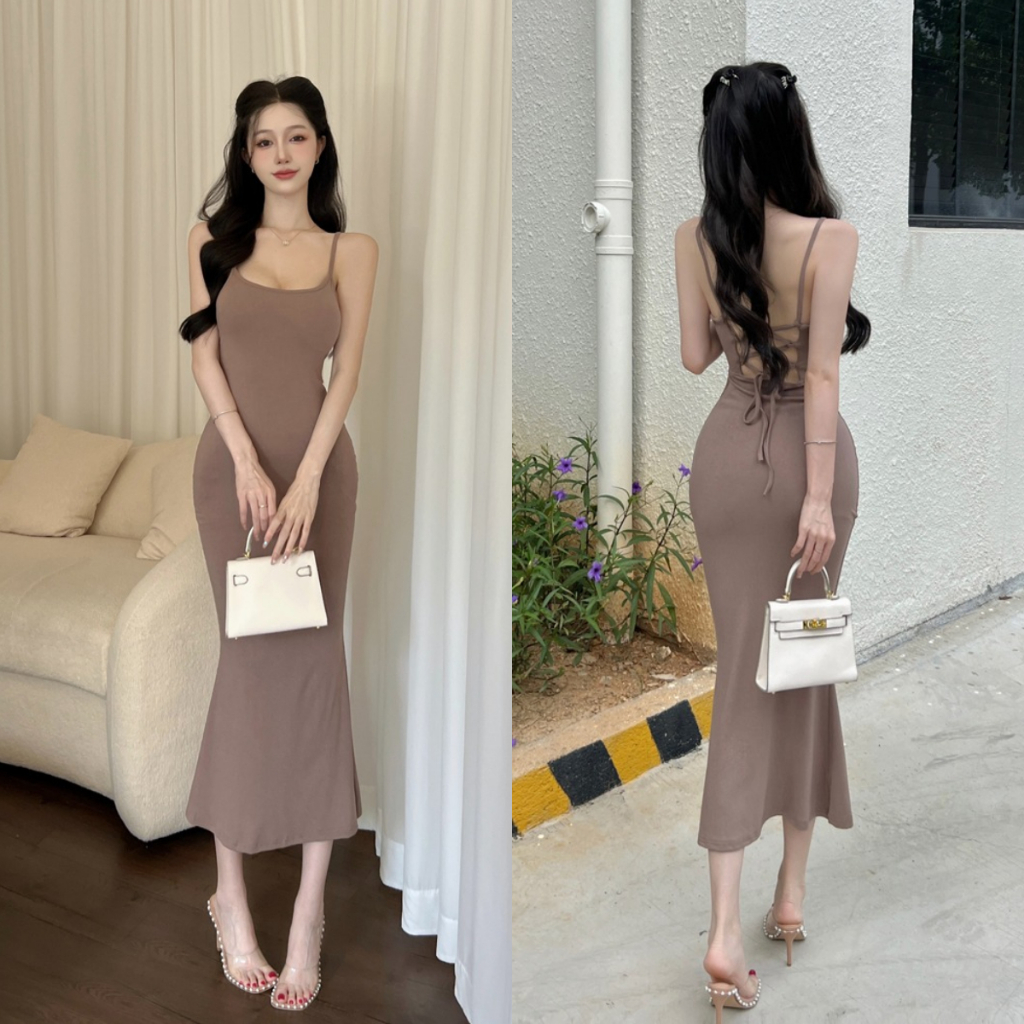 dress Pas Body tanpa lengan midi dress terbaru 2025 hitam pantai backless dress
