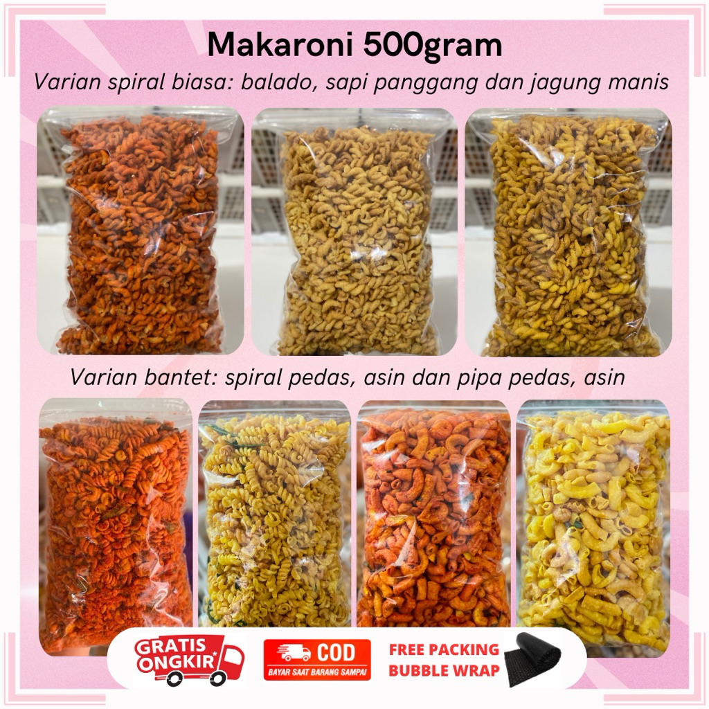 

MAKARONI SPIRAL 500GRAM | MAKARONI PIPA BANTET PEDAS DJ | MAKARONI SPIRAL BALADO, SAPI PANGGANG, JAGUNG MANIS