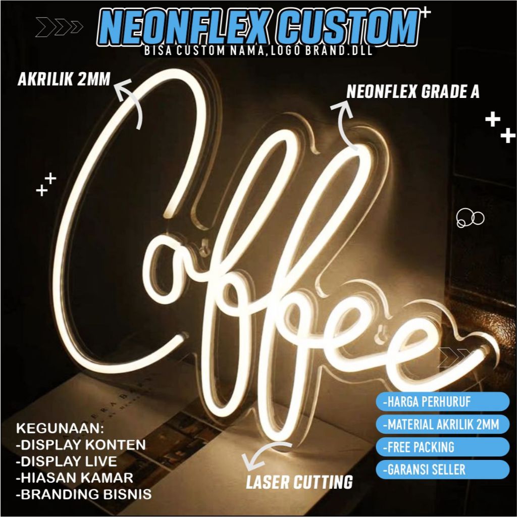 NIZINI-Custom Nama Akrilik Tinggi Lampu Neon Flex Led Custom Neon Sign Dekorasi Cafe