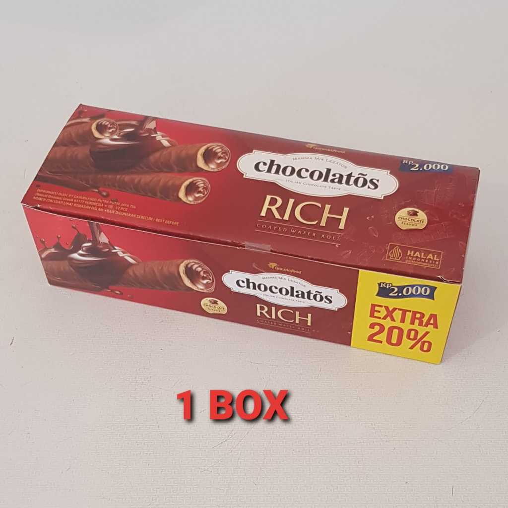 

CHOCOLATOS Rich Coated Wafer Roll Wafer Cokelat Full Isi Coklat / 1 Box isi 12 pcs