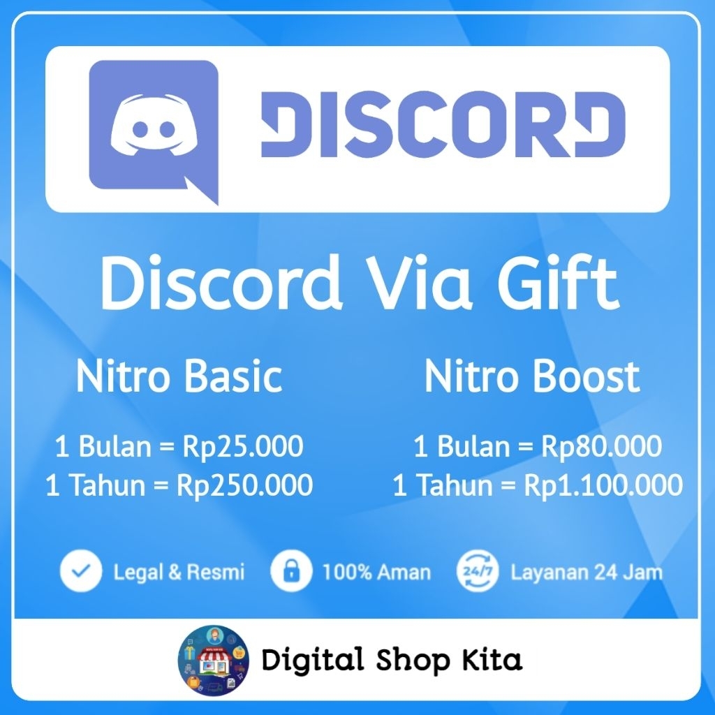 Discord Nitro Via Gift Basic/Boost 1 Bulan/1 Tahun Bergaransi