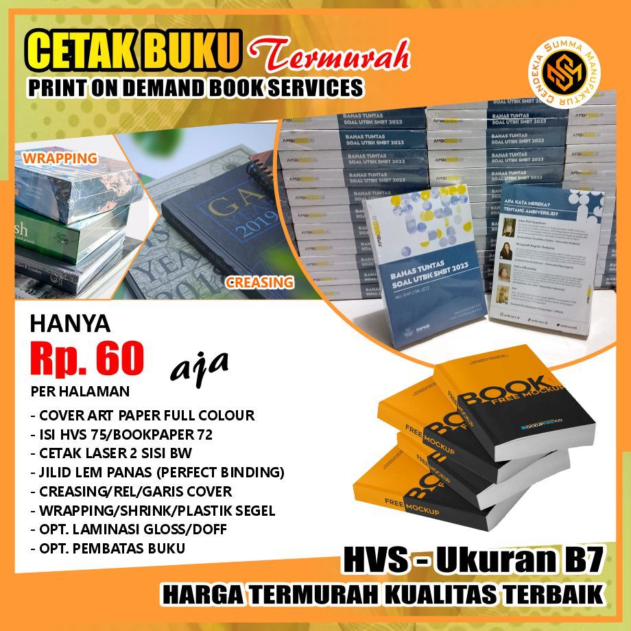 

Print Buku Kertas HVS B7 - 8,8 X 12,5 CM Print On Demand Book Custom Kostum Laser Offset Percetakan Murah Termurah