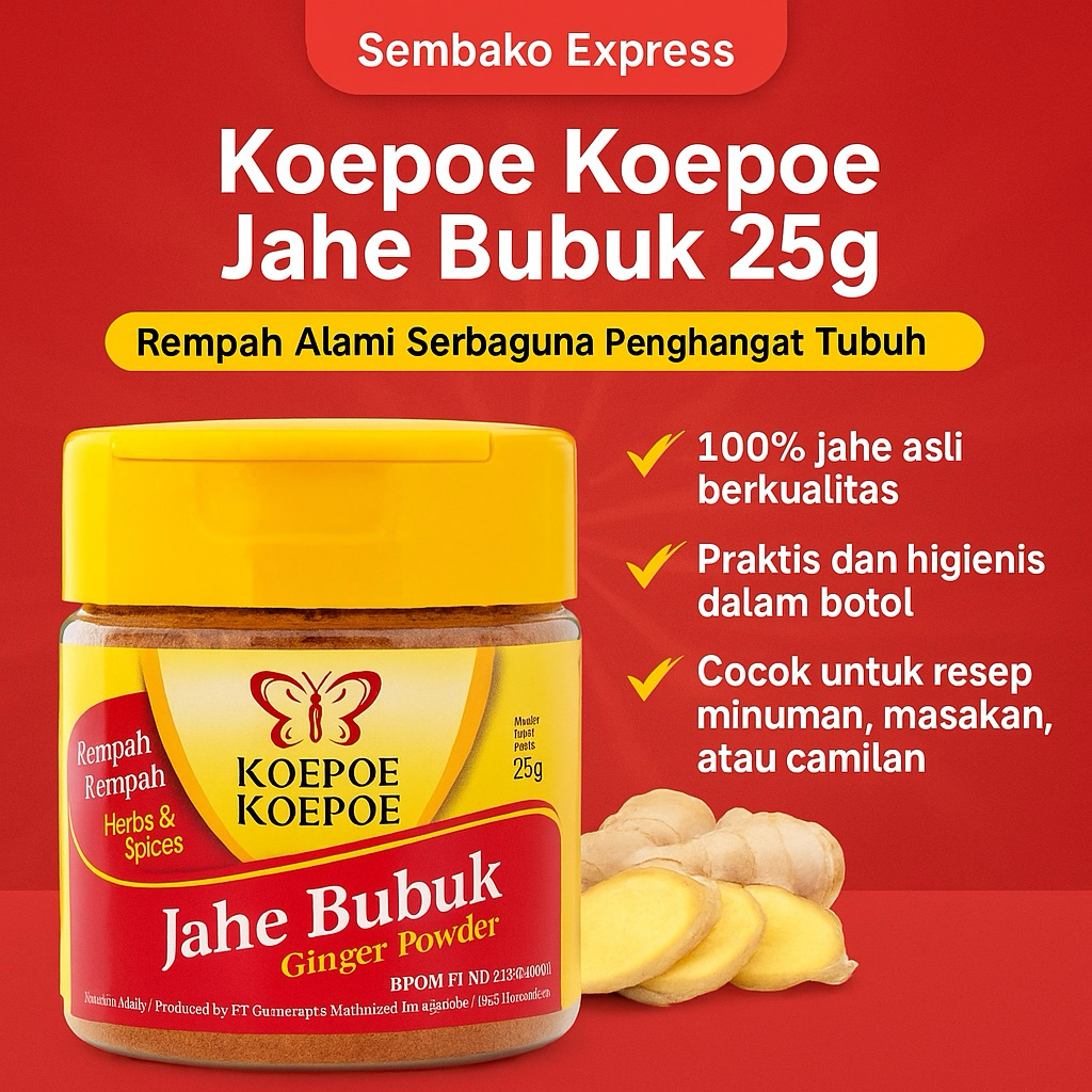 

Koepoe Koepoe Jahe Bubuk 25g – Rempah Alami Serbaguna Penghangat Tubuh