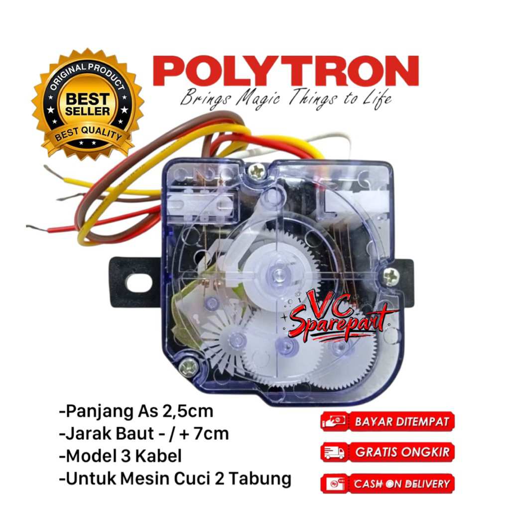 Timer Wash Mesin Cuci POLYTRON 3 Kabel PWM9076 PWM8556 PWM8357 Timer Pencuci Mesin Cuci Polytron 2 T