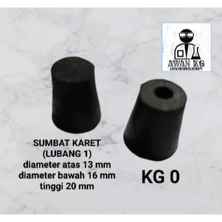 sumbat karet untuk tabung reaksi diameter 16mm kode : KG-0 model rapat dan lubang 1 diameter 13/16 m